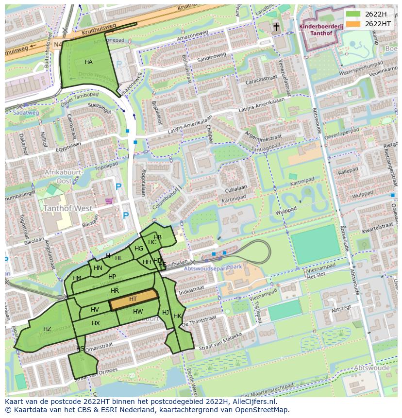 Afbeelding van het postcodegebied 2622 HT op de kaart.