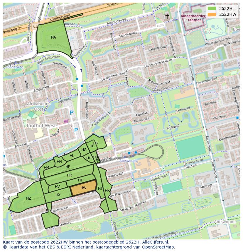 Afbeelding van het postcodegebied 2622 HW op de kaart.