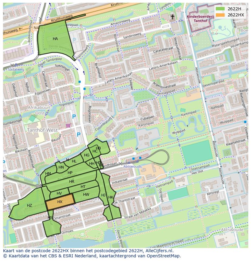 Afbeelding van het postcodegebied 2622 HX op de kaart.