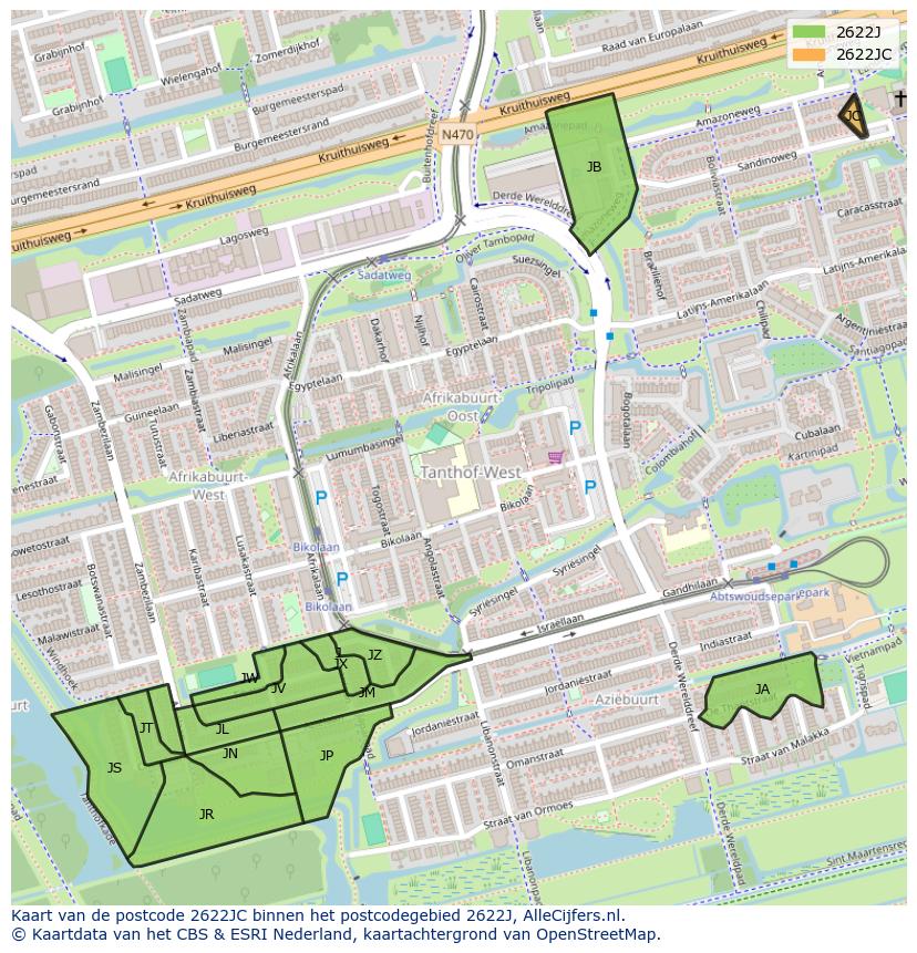 Afbeelding van het postcodegebied 2622 JC op de kaart.