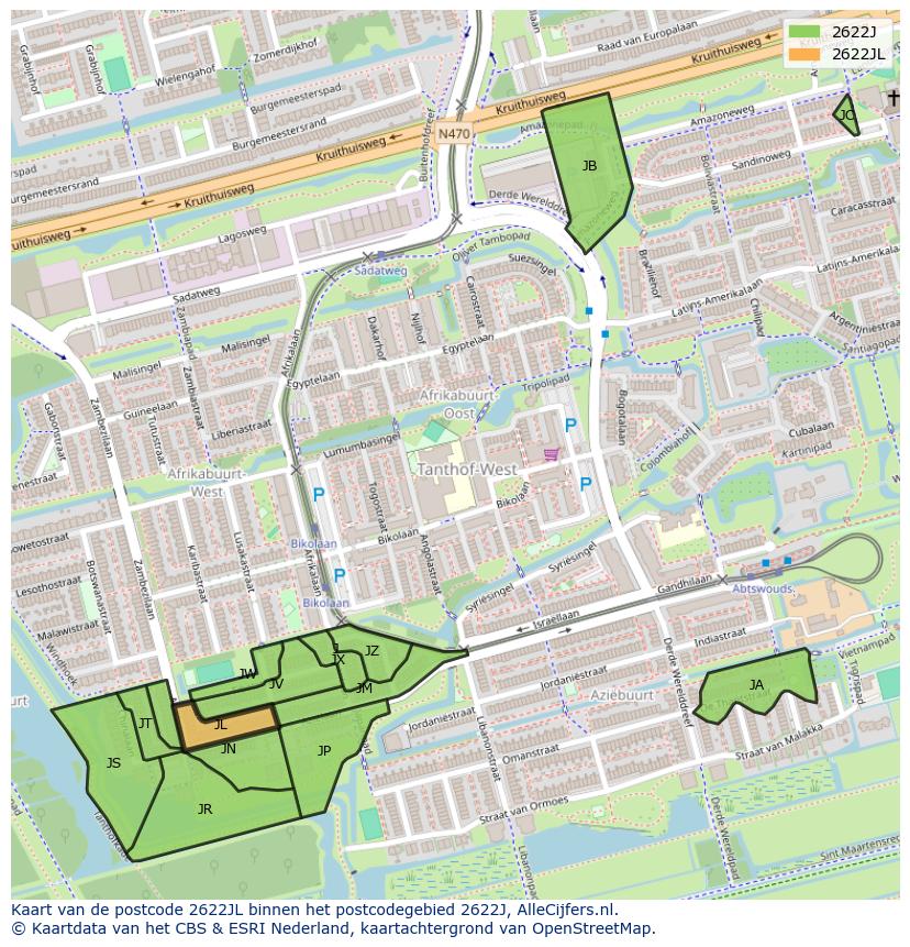 Afbeelding van het postcodegebied 2622 JL op de kaart.