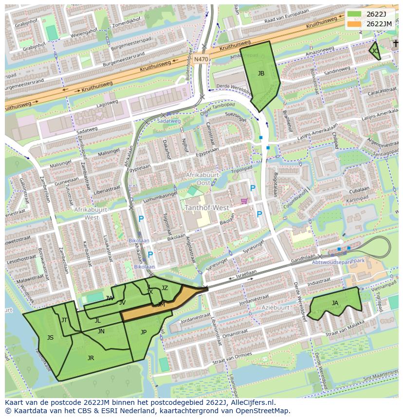 Afbeelding van het postcodegebied 2622 JM op de kaart.