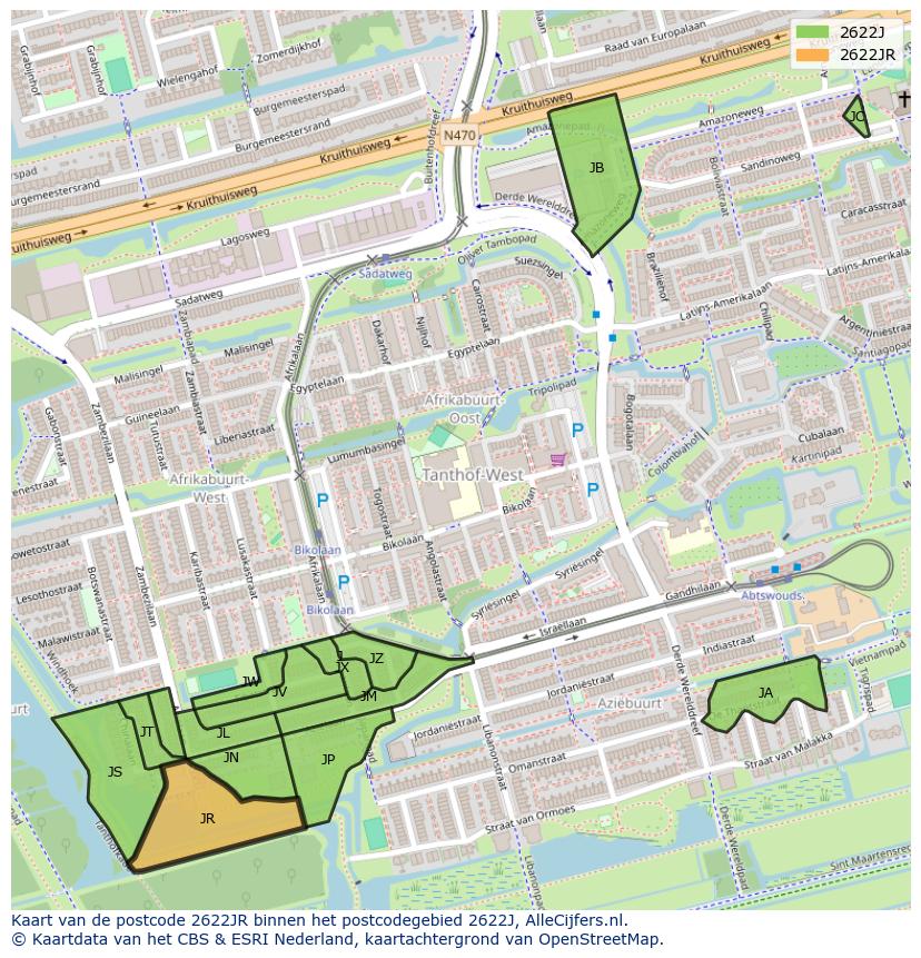 Afbeelding van het postcodegebied 2622 JR op de kaart.