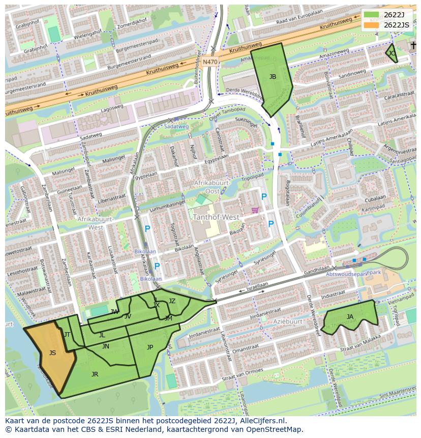Afbeelding van het postcodegebied 2622 JS op de kaart.
