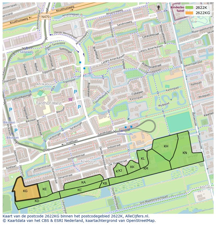 Afbeelding van het postcodegebied 2622 KG op de kaart.