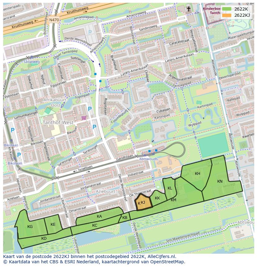 Afbeelding van het postcodegebied 2622 KJ op de kaart.