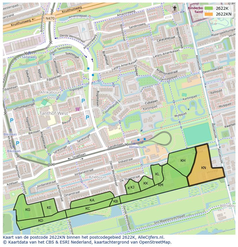 Afbeelding van het postcodegebied 2622 KN op de kaart.