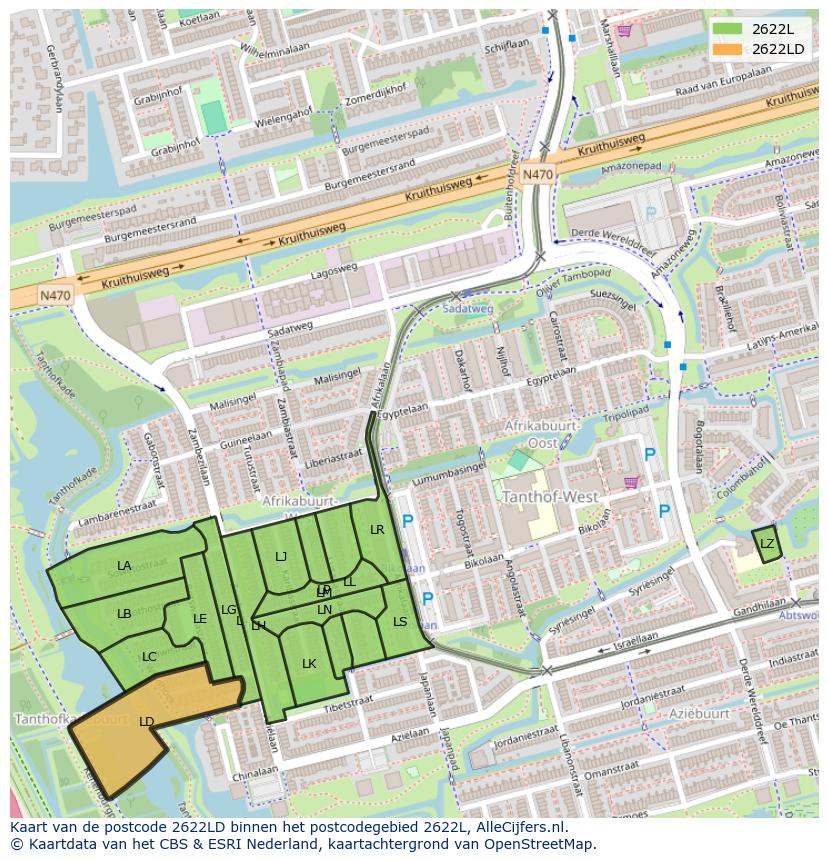 Afbeelding van het postcodegebied 2622 LD op de kaart.