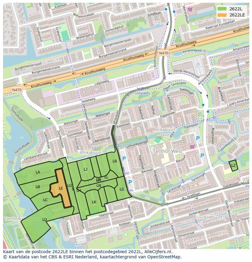 Afbeelding van het postcodegebied 2622 LE op de kaart.