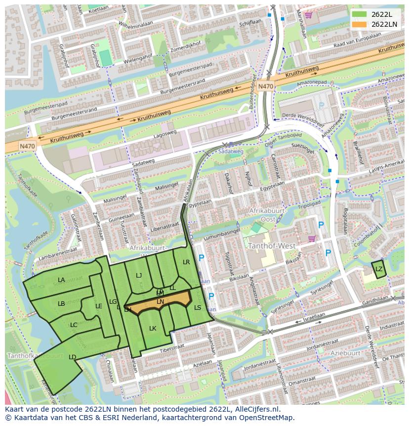 Afbeelding van het postcodegebied 2622 LN op de kaart.