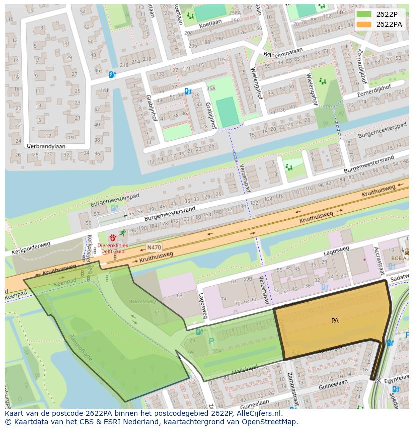 Afbeelding van het postcodegebied 2622 PA op de kaart.