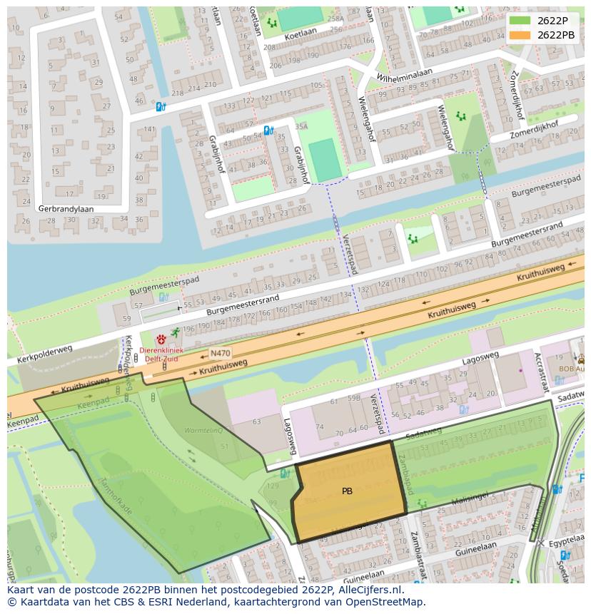 Afbeelding van het postcodegebied 2622 PB op de kaart.