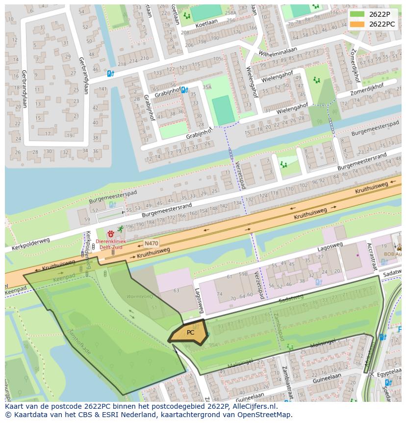 Afbeelding van het postcodegebied 2622 PC op de kaart.