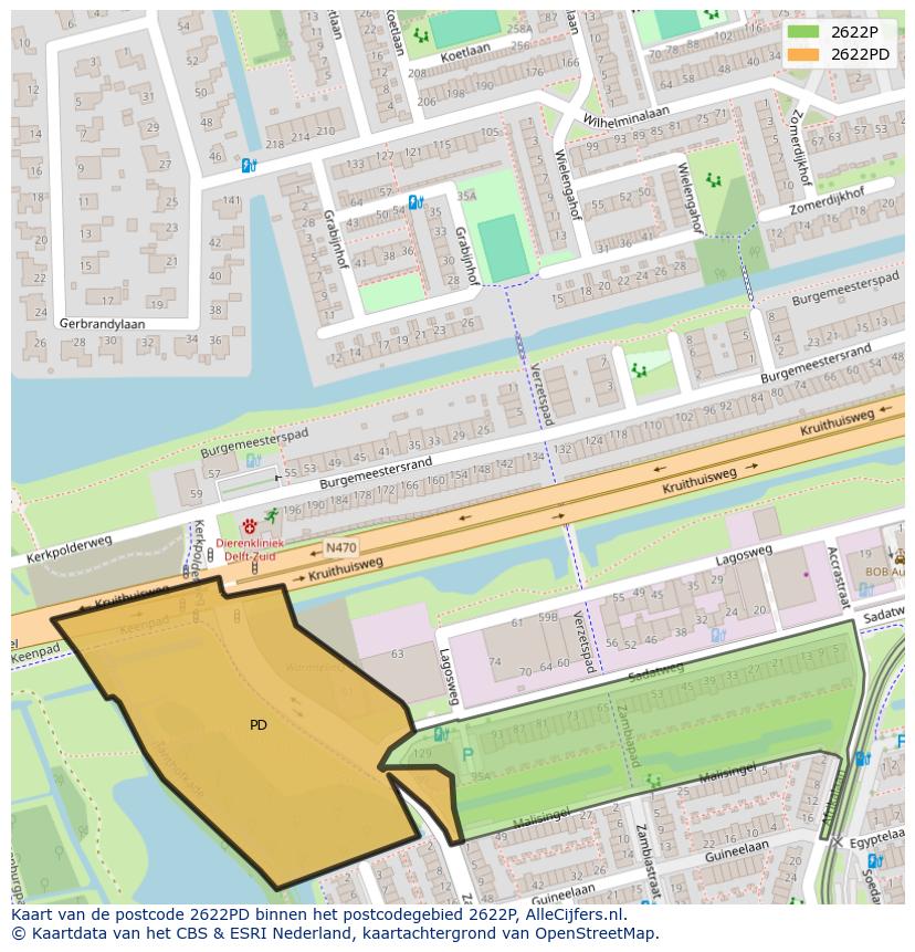 Afbeelding van het postcodegebied 2622 PD op de kaart.
