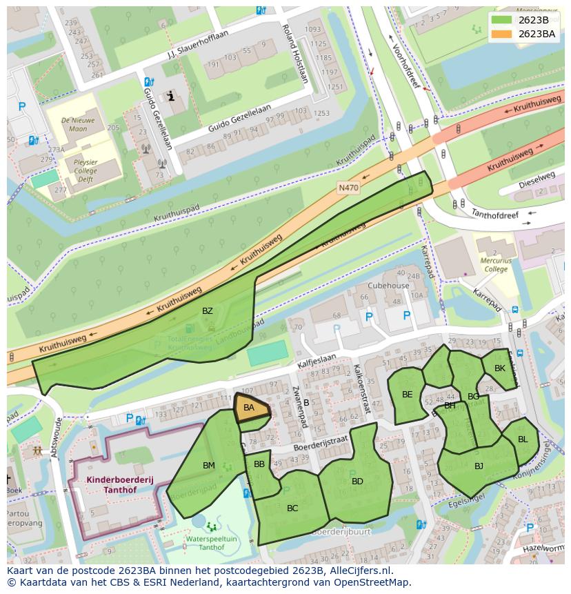 Afbeelding van het postcodegebied 2623 BA op de kaart.