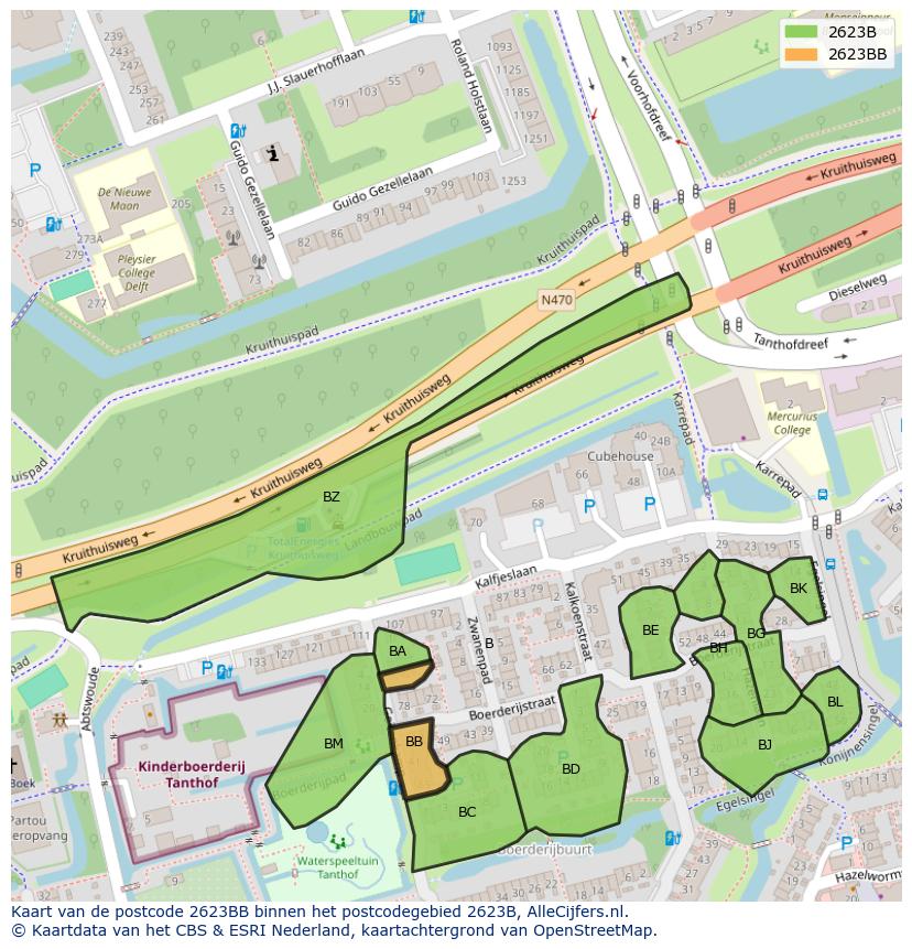 Afbeelding van het postcodegebied 2623 BB op de kaart.