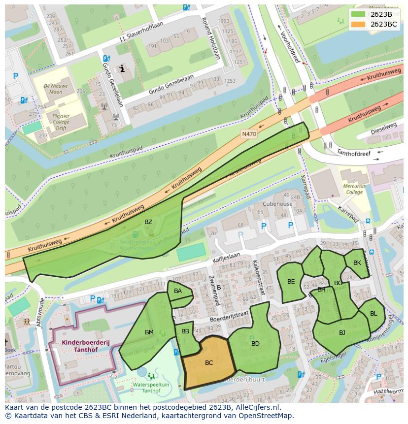 Afbeelding van het postcodegebied 2623 BC op de kaart.