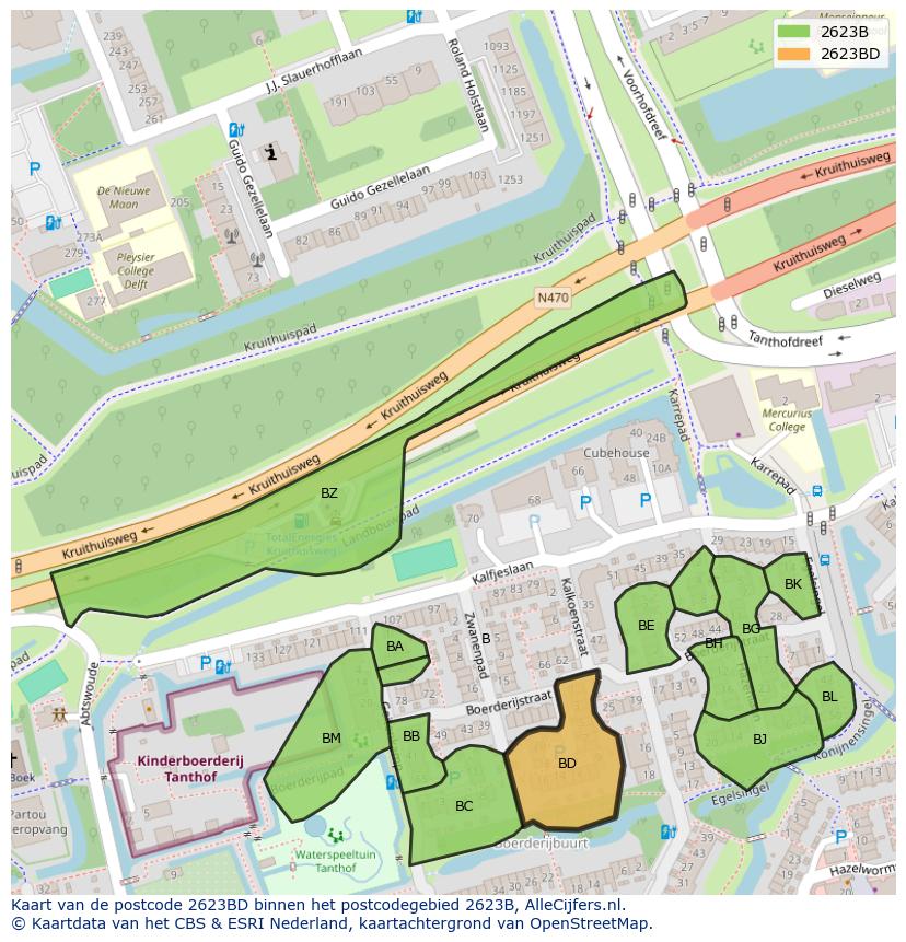 Afbeelding van het postcodegebied 2623 BD op de kaart.