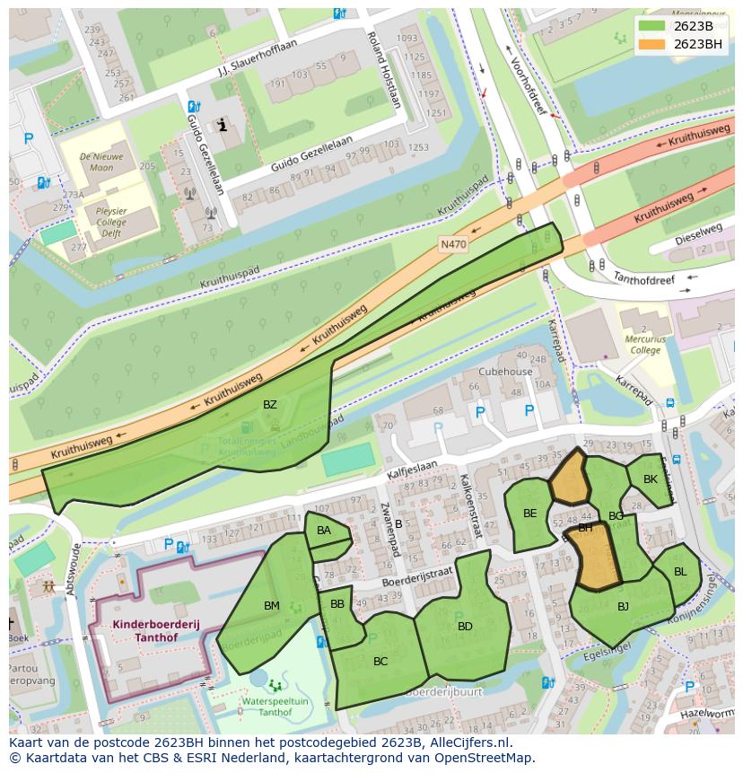 Afbeelding van het postcodegebied 2623 BH op de kaart.