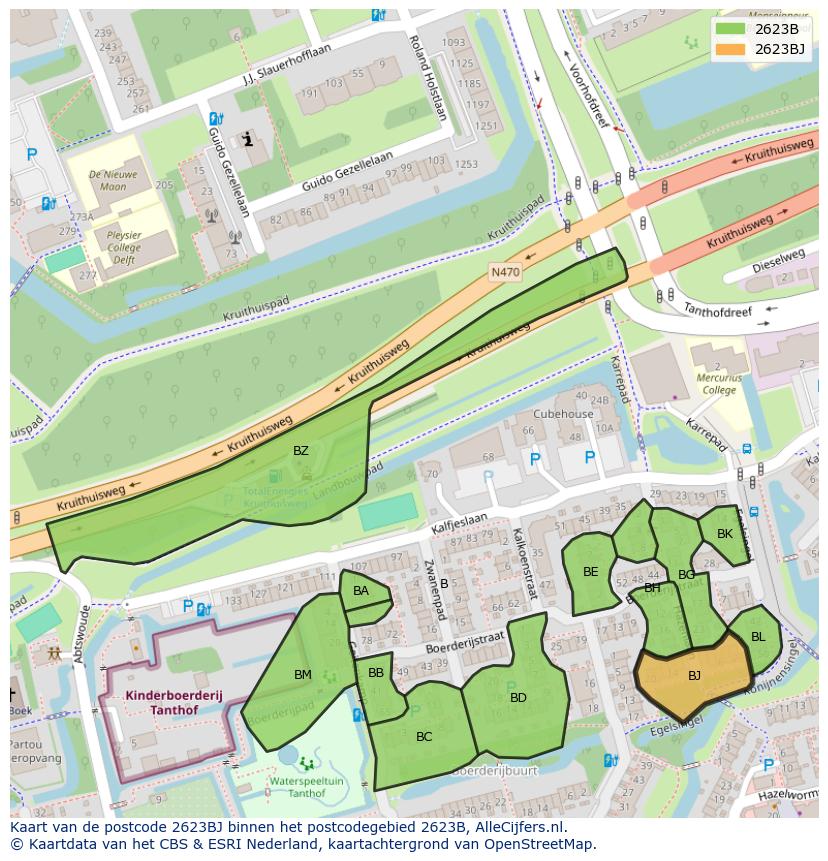 Afbeelding van het postcodegebied 2623 BJ op de kaart.