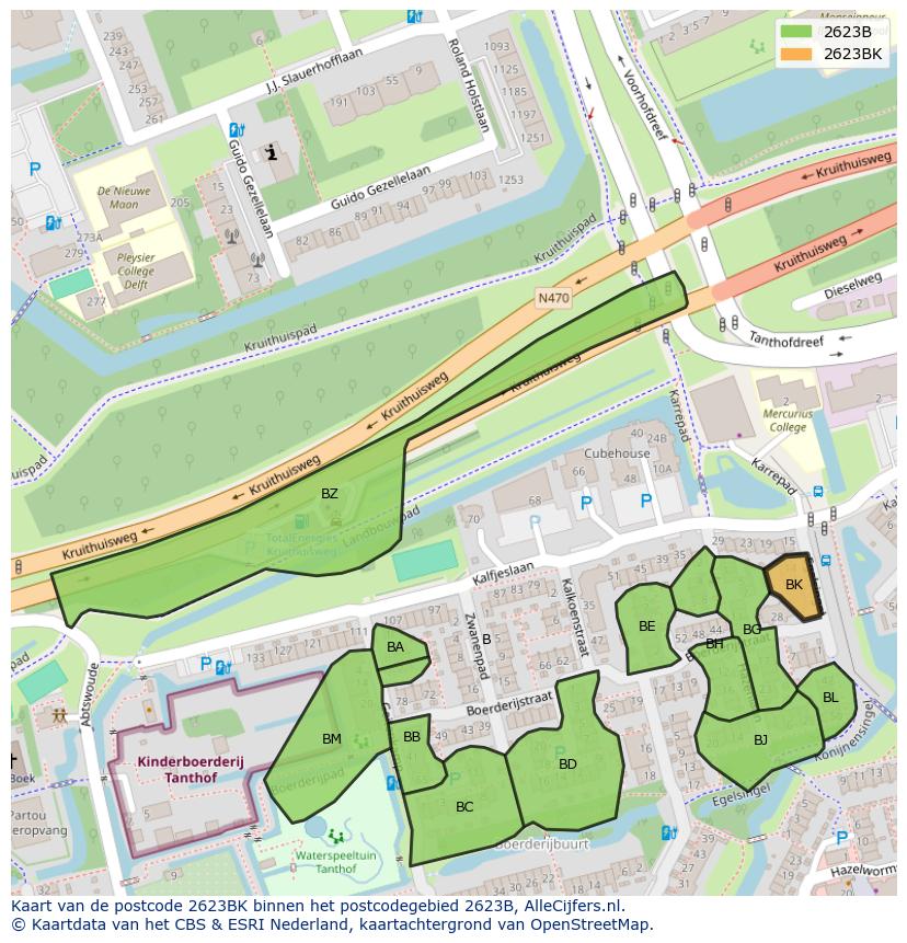 Afbeelding van het postcodegebied 2623 BK op de kaart.