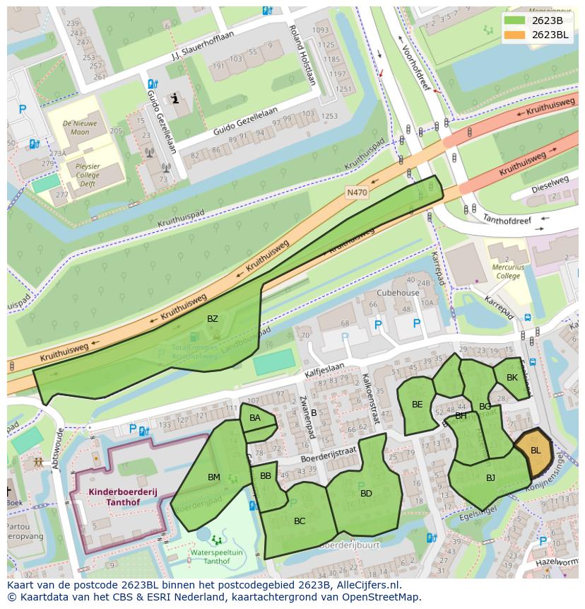 Afbeelding van het postcodegebied 2623 BL op de kaart.