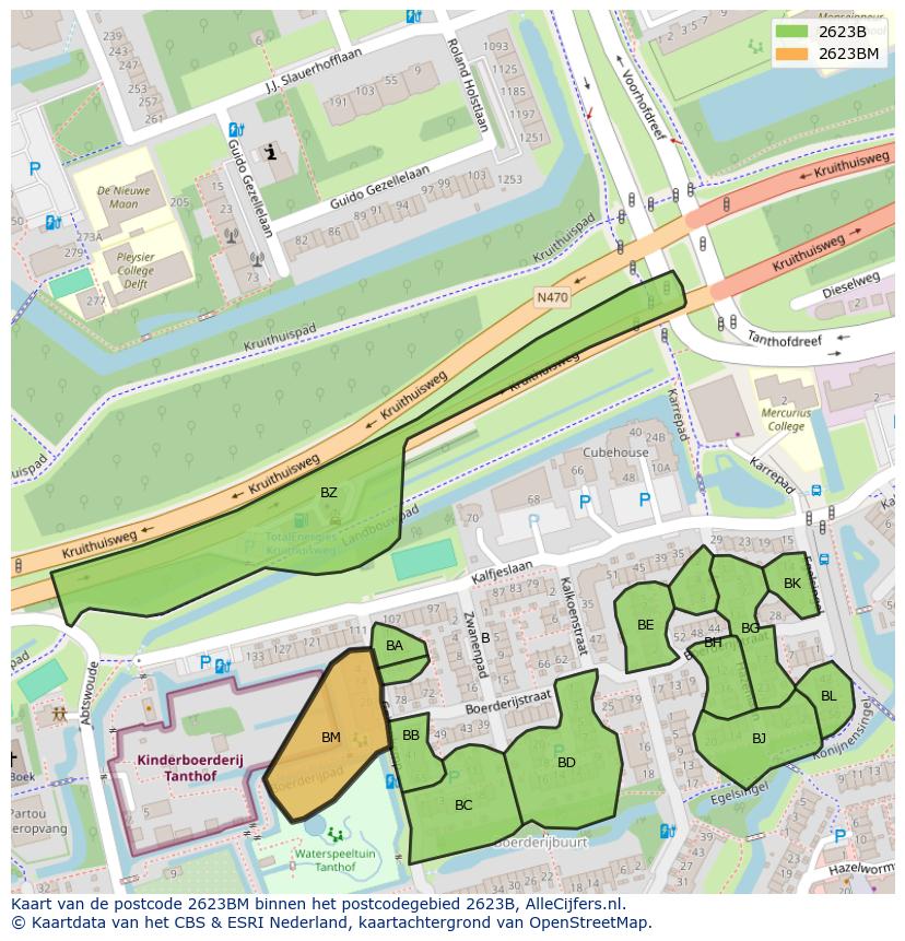 Afbeelding van het postcodegebied 2623 BM op de kaart.