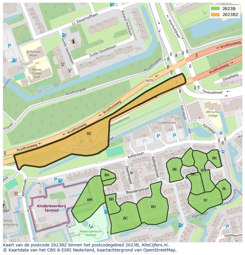 Afbeelding van het postcodegebied 2623 BZ op de kaart.