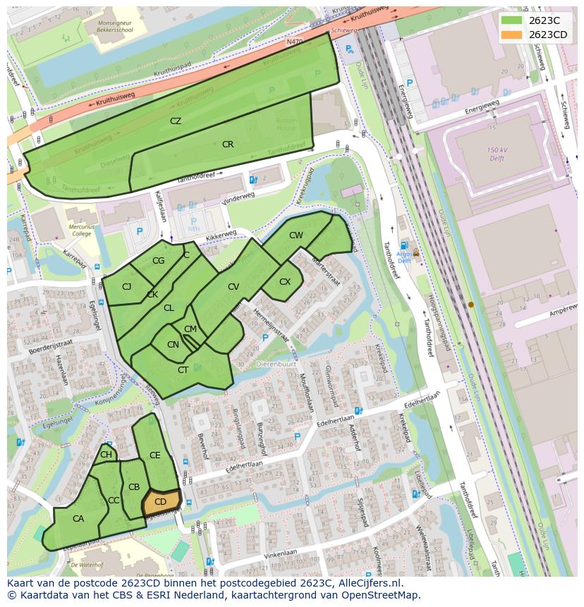 Afbeelding van het postcodegebied 2623 CD op de kaart.