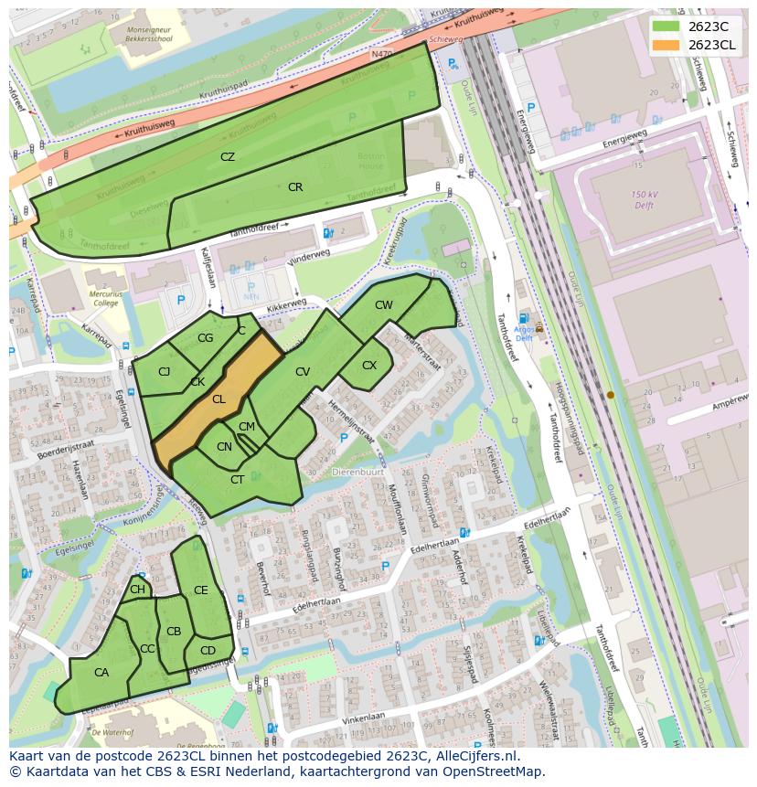 Afbeelding van het postcodegebied 2623 CL op de kaart.