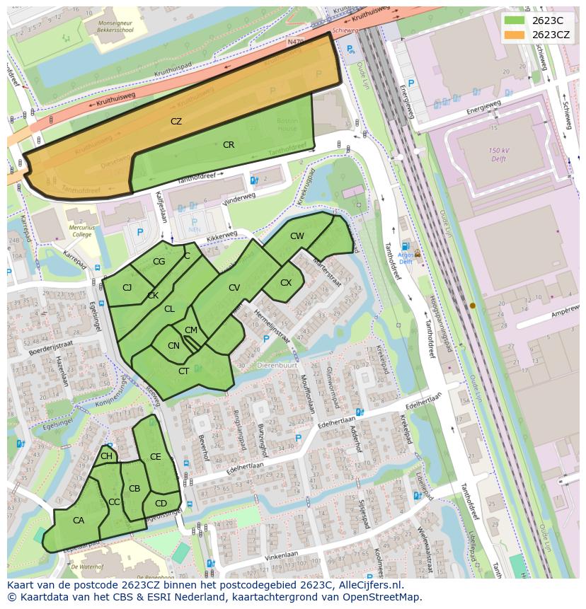 Afbeelding van het postcodegebied 2623 CZ op de kaart.