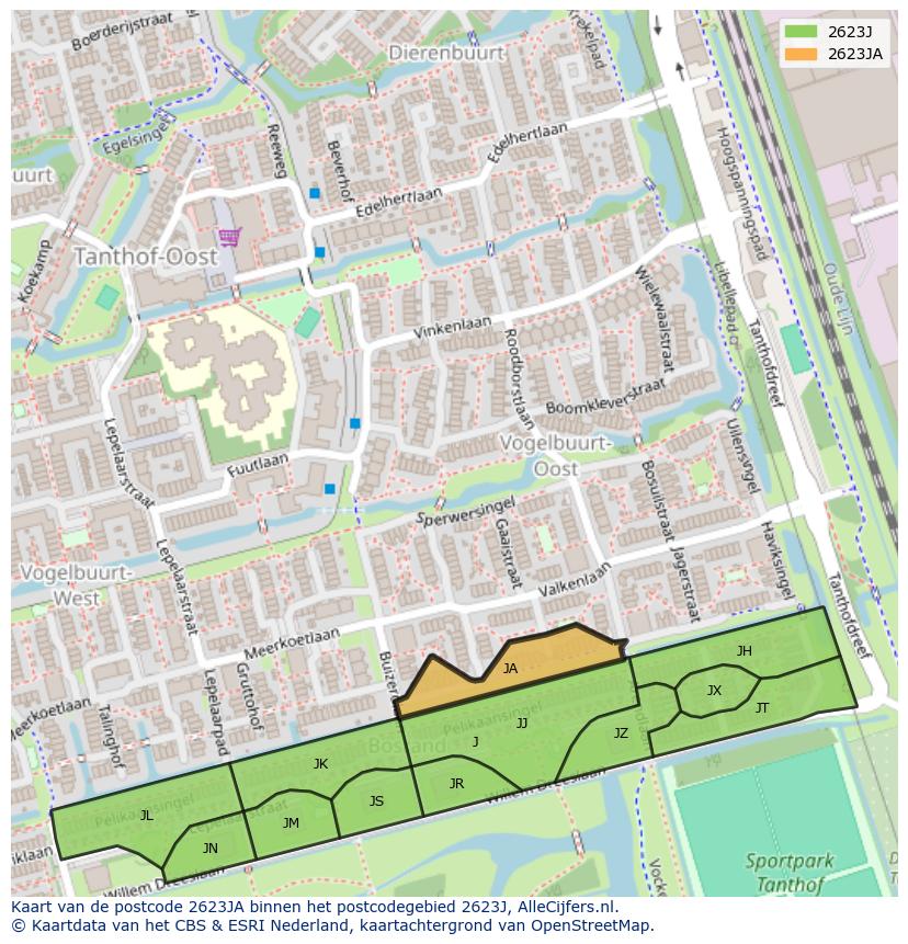 Afbeelding van het postcodegebied 2623 JA op de kaart.