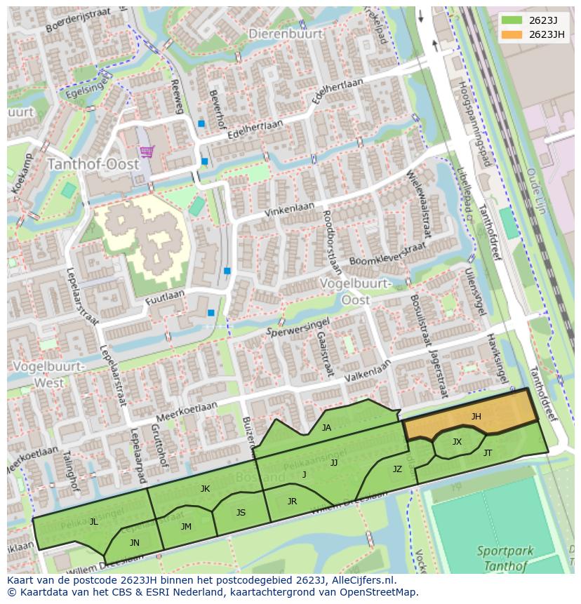Afbeelding van het postcodegebied 2623 JH op de kaart.