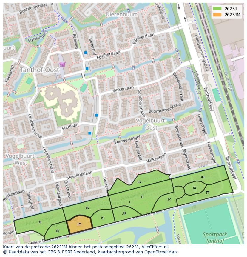 Afbeelding van het postcodegebied 2623 JM op de kaart.