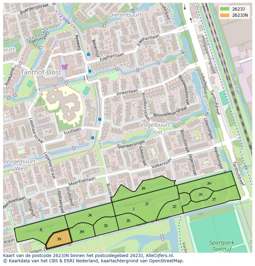 Afbeelding van het postcodegebied 2623 JN op de kaart.