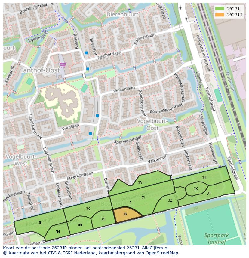 Afbeelding van het postcodegebied 2623 JR op de kaart.
