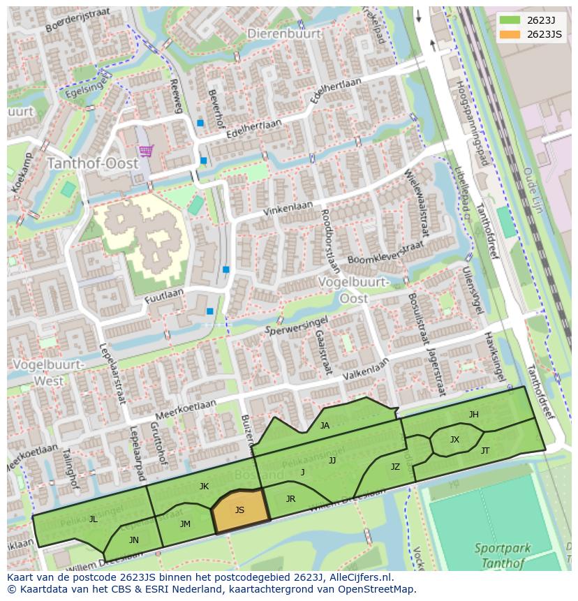 Afbeelding van het postcodegebied 2623 JS op de kaart.