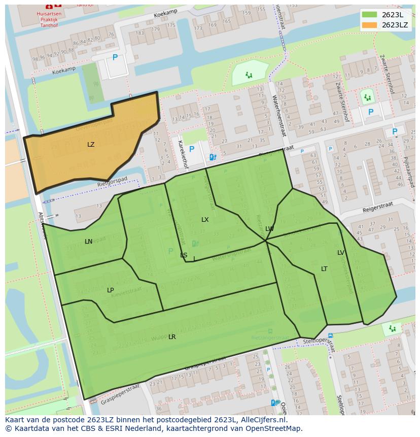 Afbeelding van het postcodegebied 2623 LZ op de kaart.