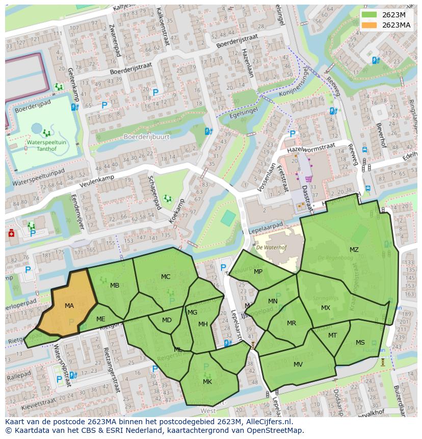 Afbeelding van het postcodegebied 2623 MA op de kaart.