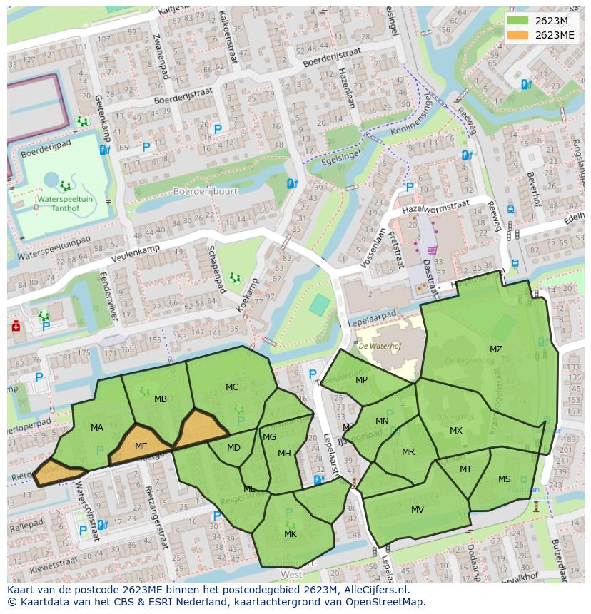 Afbeelding van het postcodegebied 2623 ME op de kaart.
