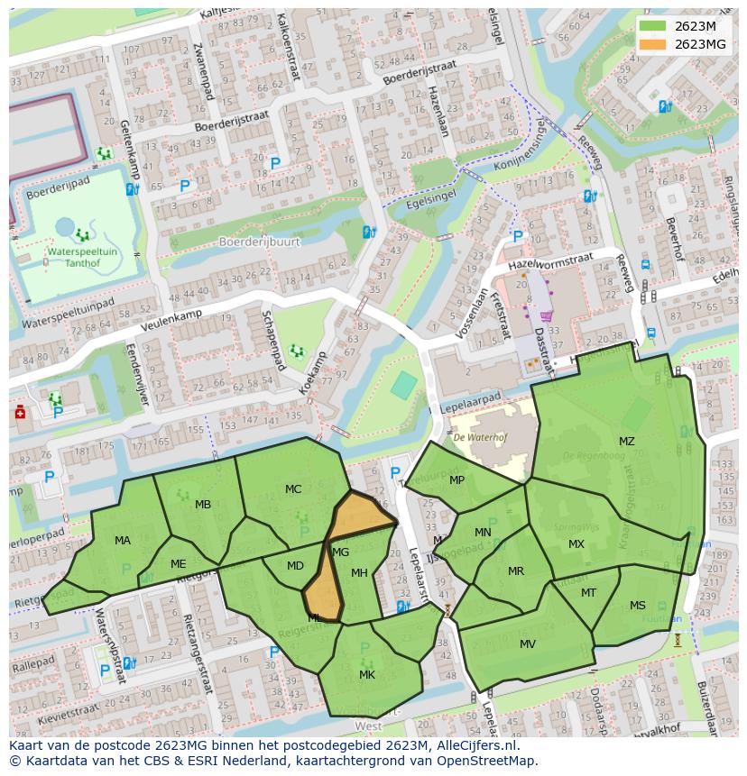Afbeelding van het postcodegebied 2623 MG op de kaart.