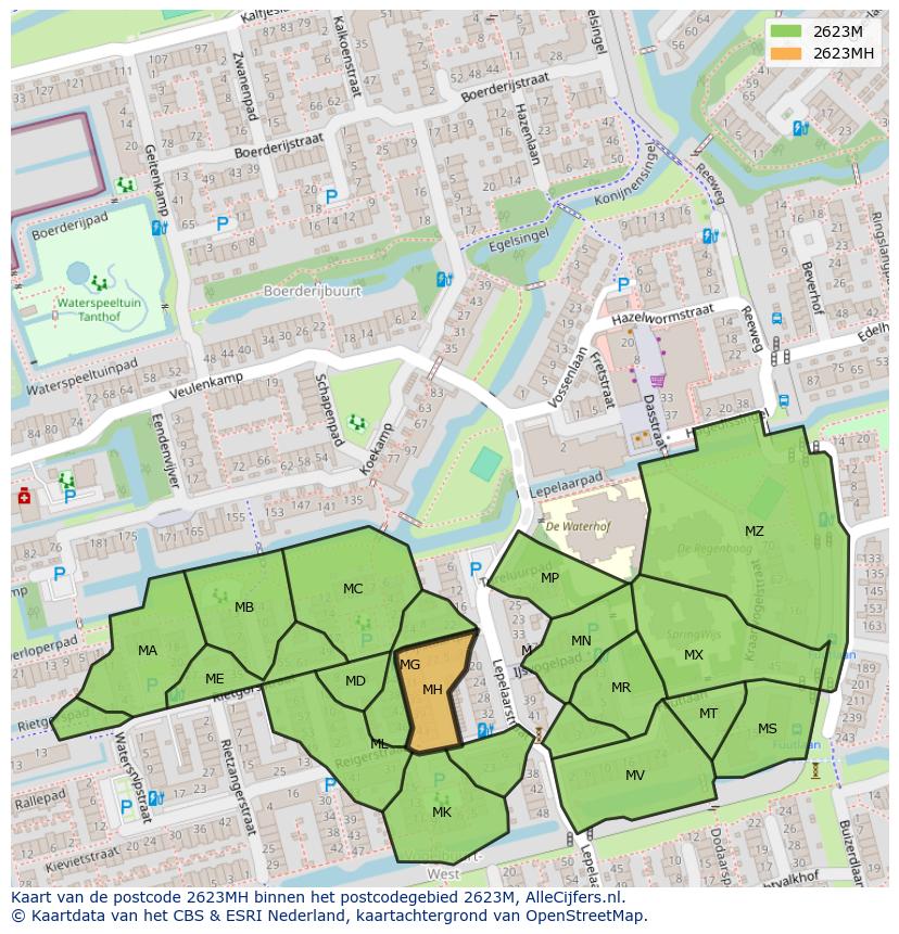 Afbeelding van het postcodegebied 2623 MH op de kaart.