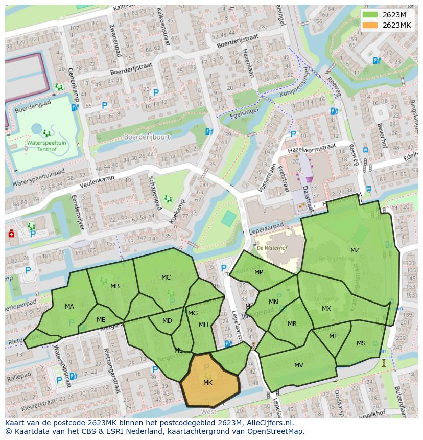 Afbeelding van het postcodegebied 2623 MK op de kaart.