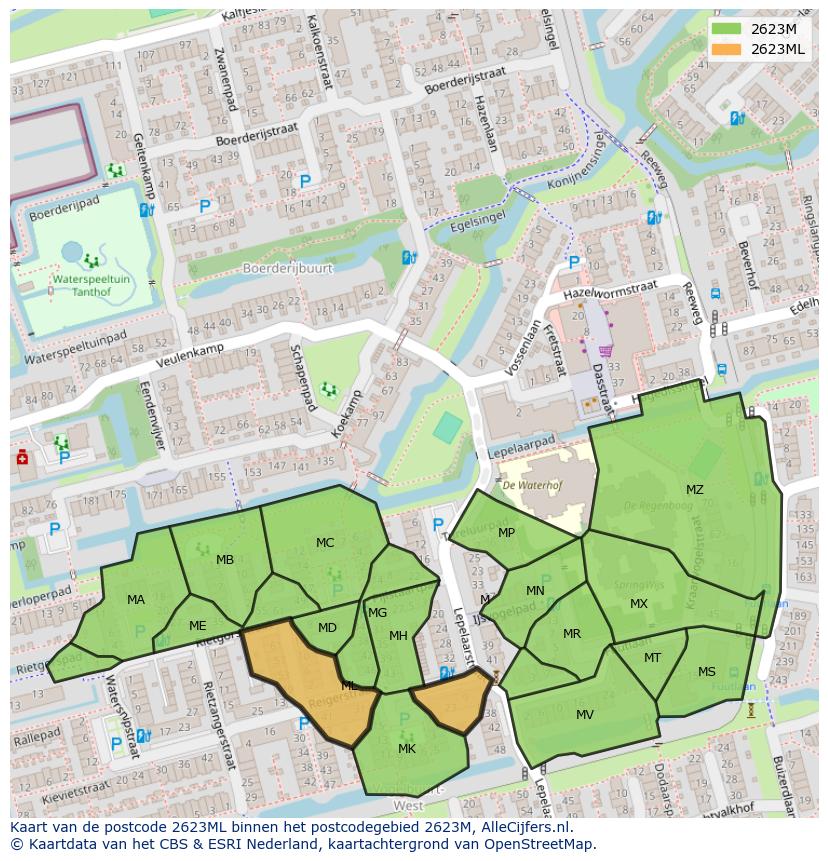 Afbeelding van het postcodegebied 2623 ML op de kaart.