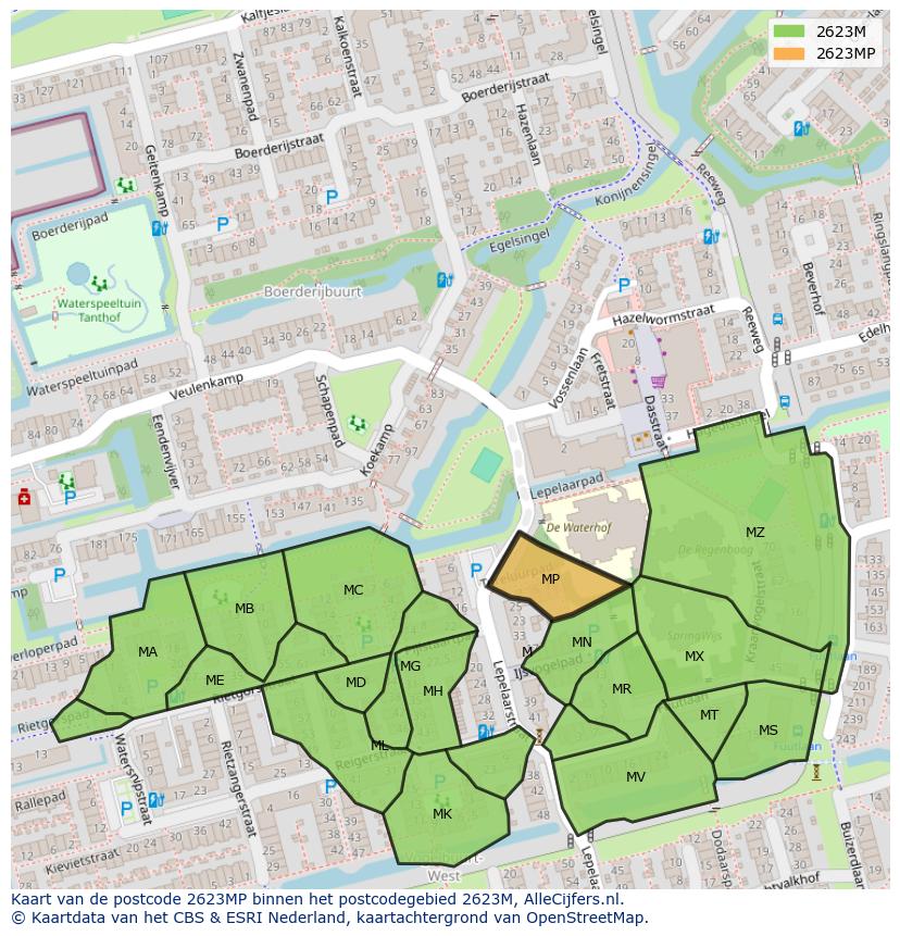 Afbeelding van het postcodegebied 2623 MP op de kaart.