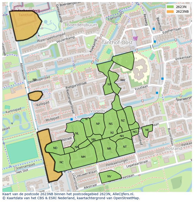Afbeelding van het postcodegebied 2623 NB op de kaart.