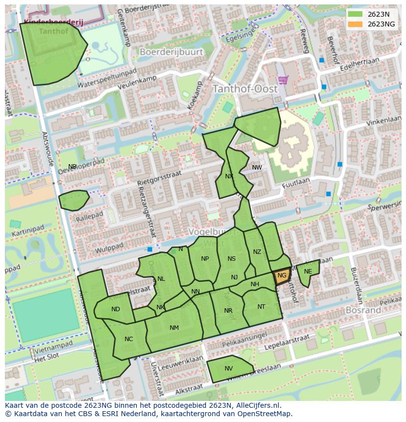 Afbeelding van het postcodegebied 2623 NG op de kaart.