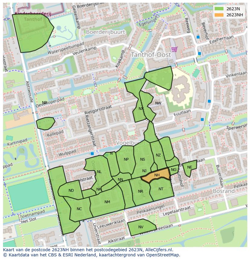 Afbeelding van het postcodegebied 2623 NH op de kaart.