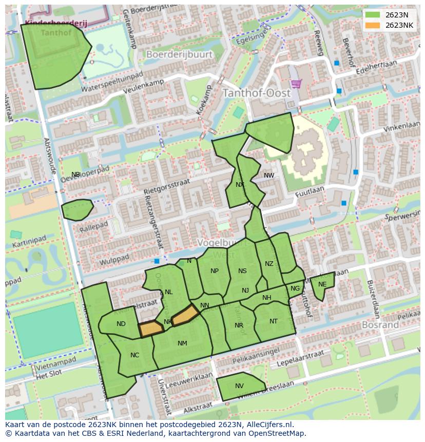 Afbeelding van het postcodegebied 2623 NK op de kaart.