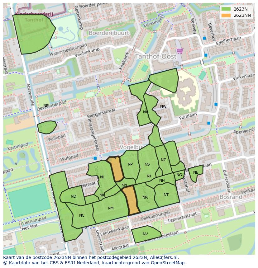 Afbeelding van het postcodegebied 2623 NN op de kaart.
